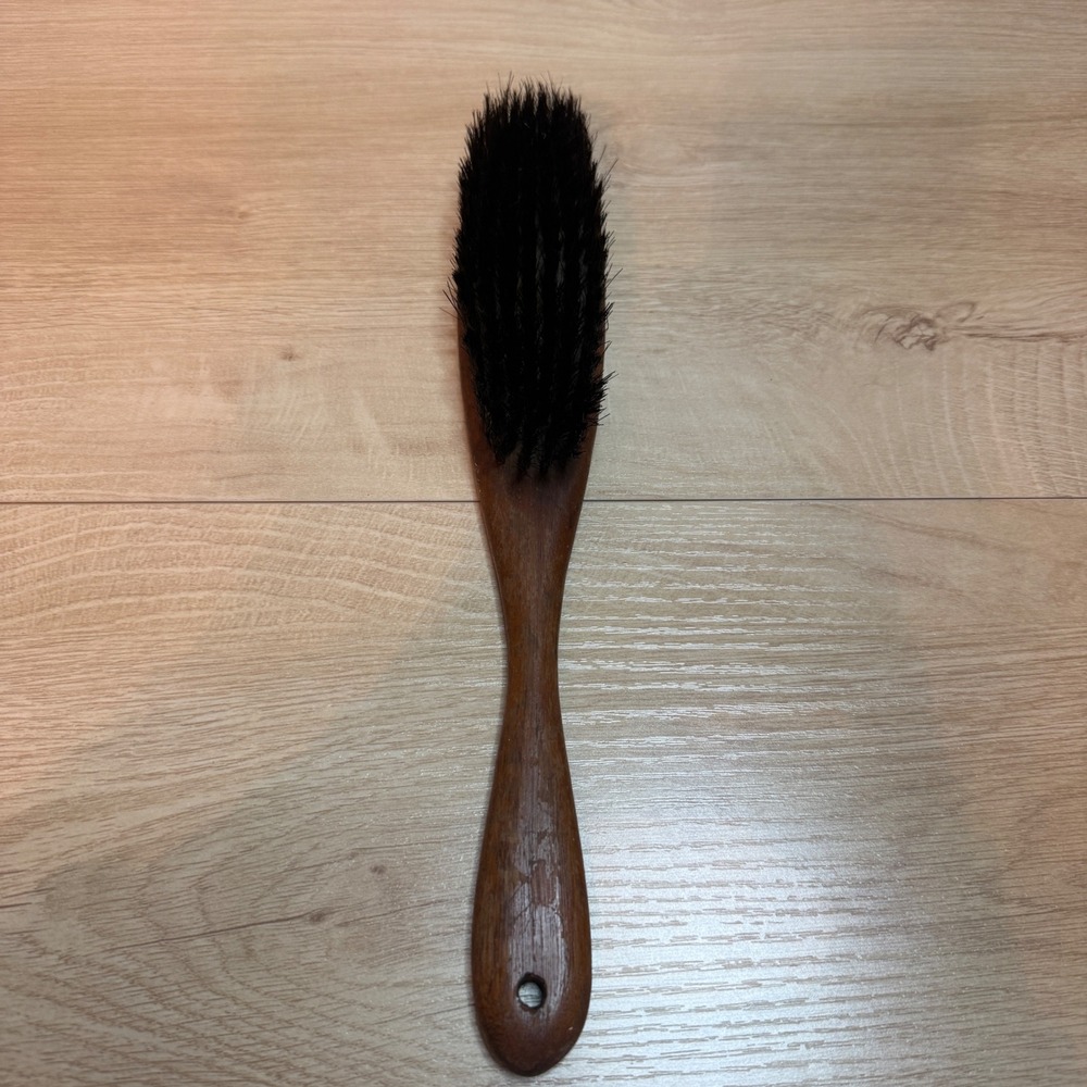 Vintage Wooden Clothes Brush Dark Wood Handle Black Bristles Garment Valet 11.75